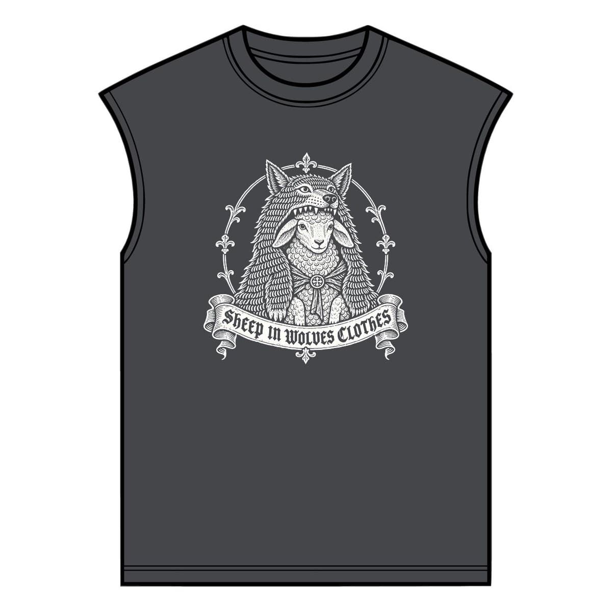 Crest Muscle Tee in shadow grey, front