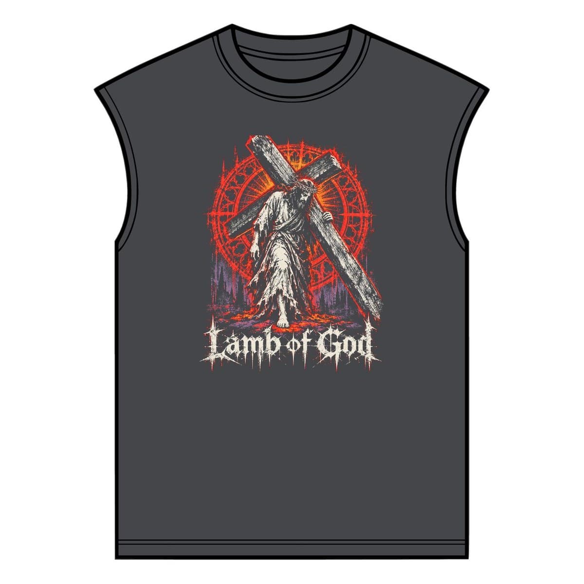 Lamb of God Muscle Tee in shadow grey, front